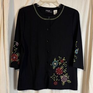 Onque casuals Black Floral Embroidered Button Down Shirt
